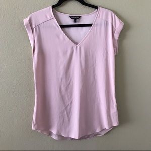 Express Blush Millennial Pink V-Neck Blouse